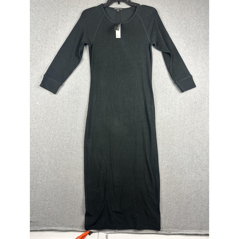 James Perse Sweater Dress Womens 2 Black Scoop Neck 3/4 Sleeve NWT WMSS6608